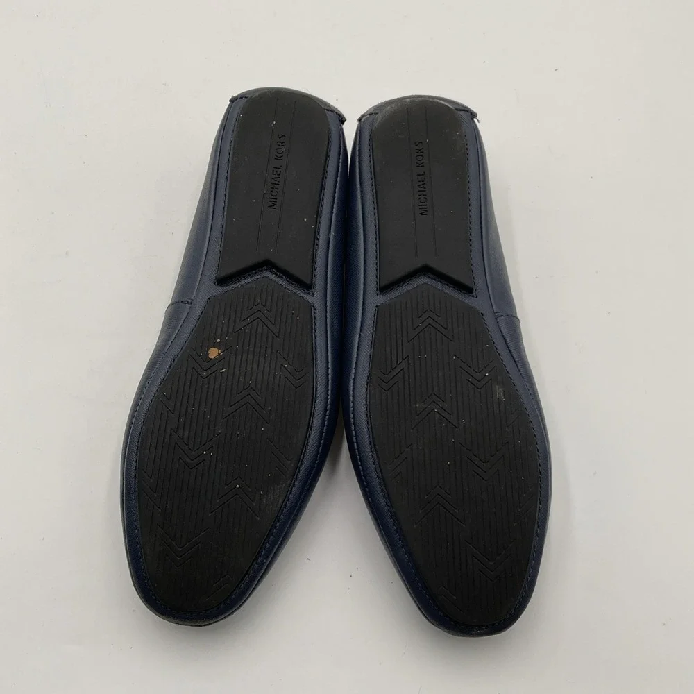 Michael Kors Navy Blue Leather Slip On Flats Logo Medallion Women's Size 8.5
